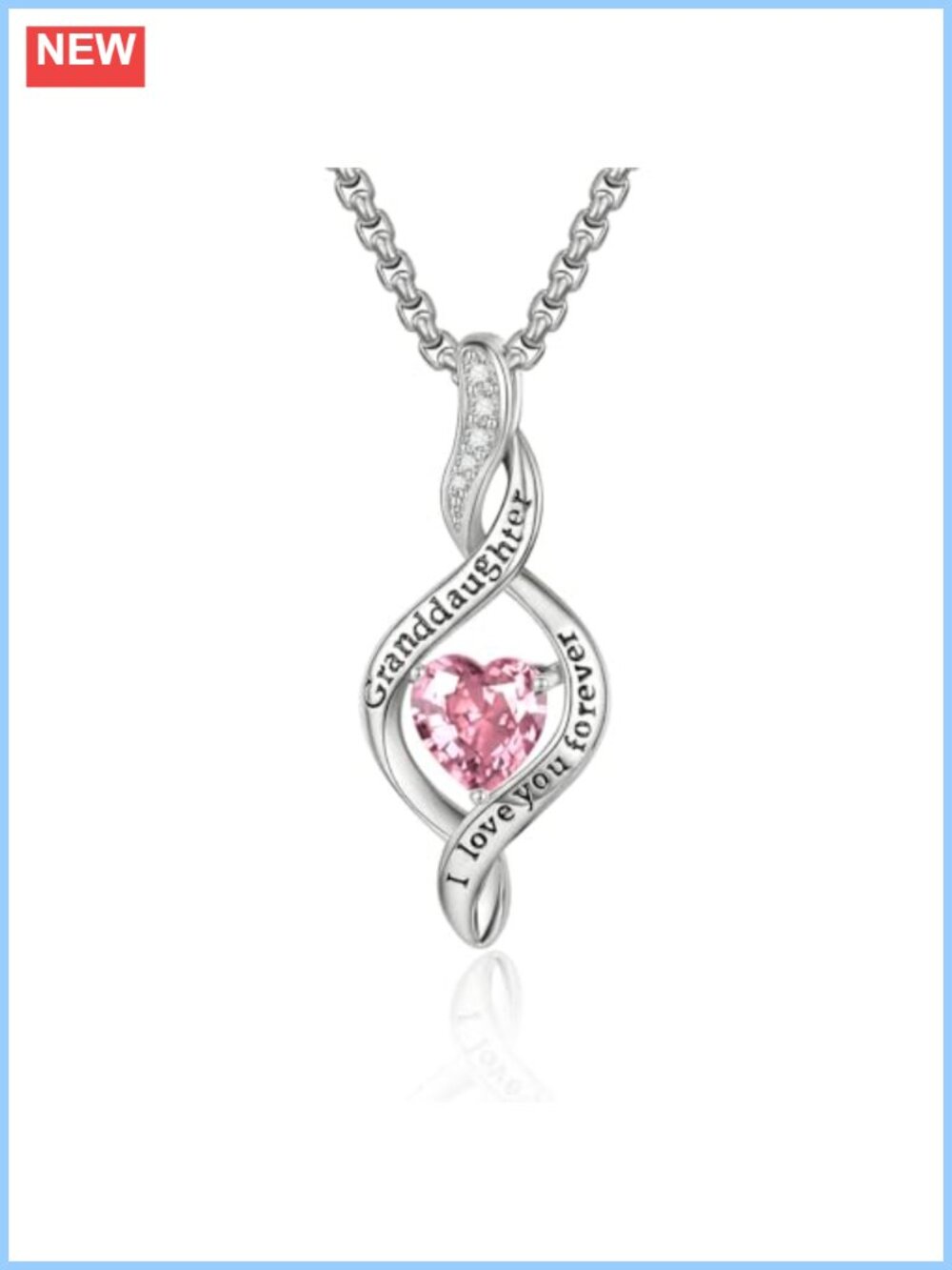 18K White Gold Plated Heart Birthstone Necklace Infinity Pendant
